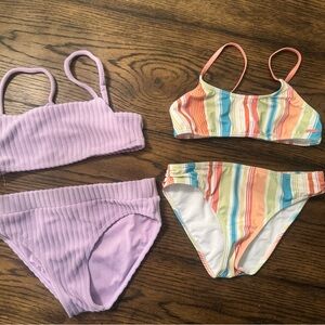 Brand new Youth bathing suit/bikini size 10. Purple Billabong and striped Roxy
